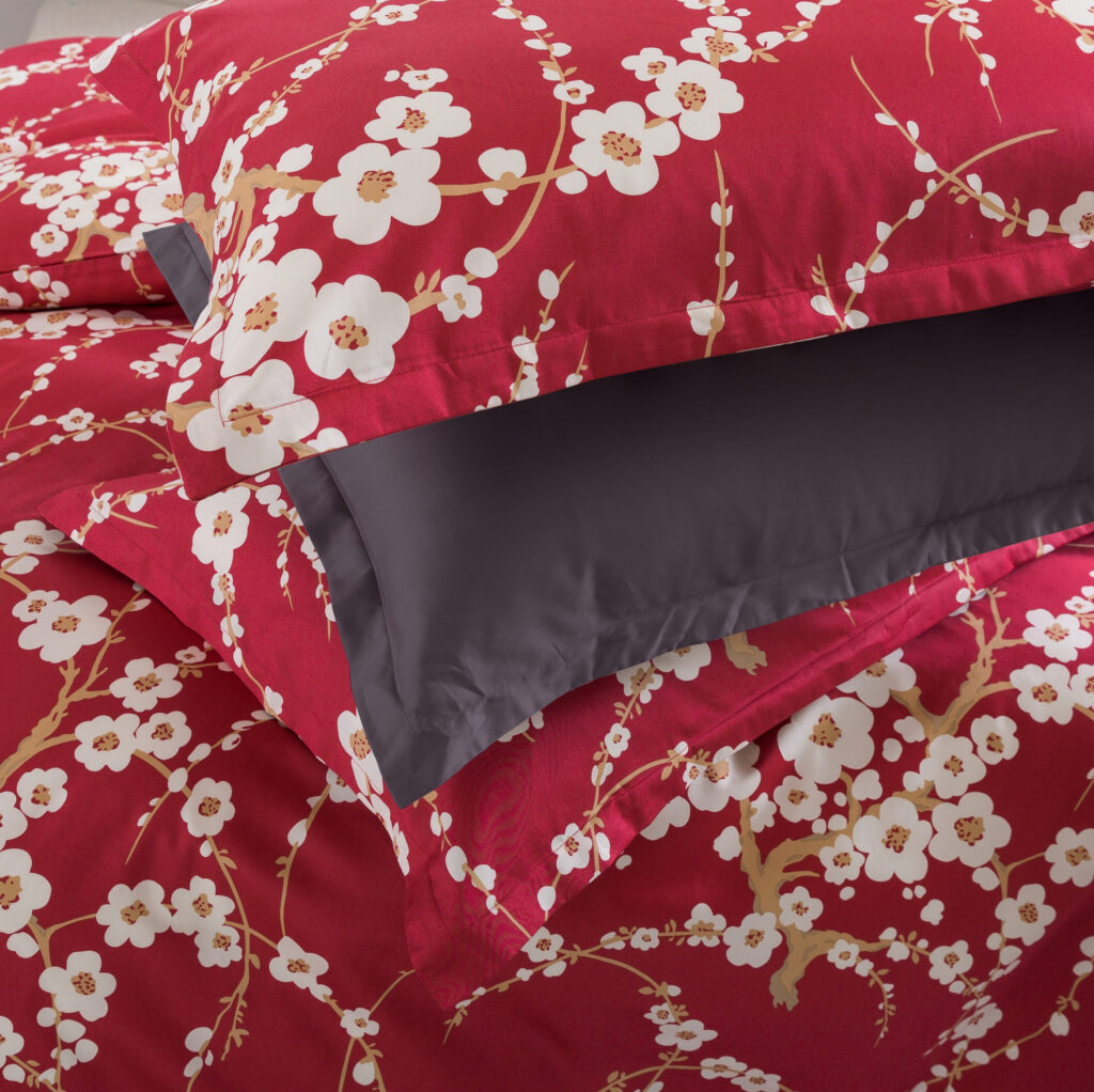 Cherry Blossom Floral Duvet Cover Chinoiserie Chic Style Blooming Vines