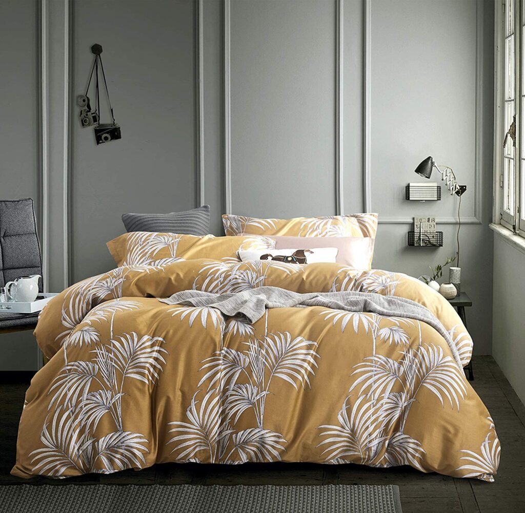 Mid Century Modern Tropical Boho Style Print Duvet Cover Set Palm