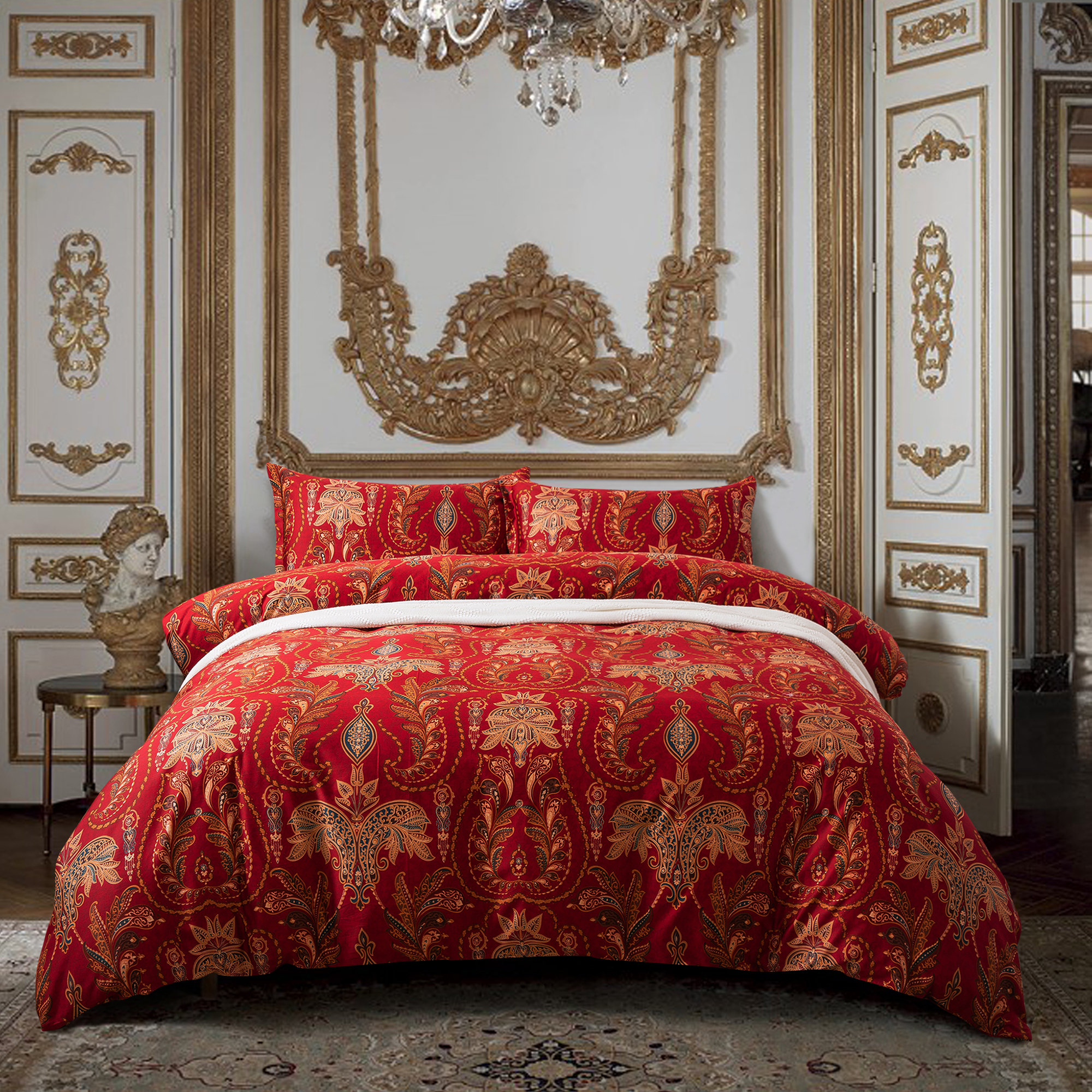 Italian Paisley Style Bedding 3pc Duvet, Brocade Duvet Cover