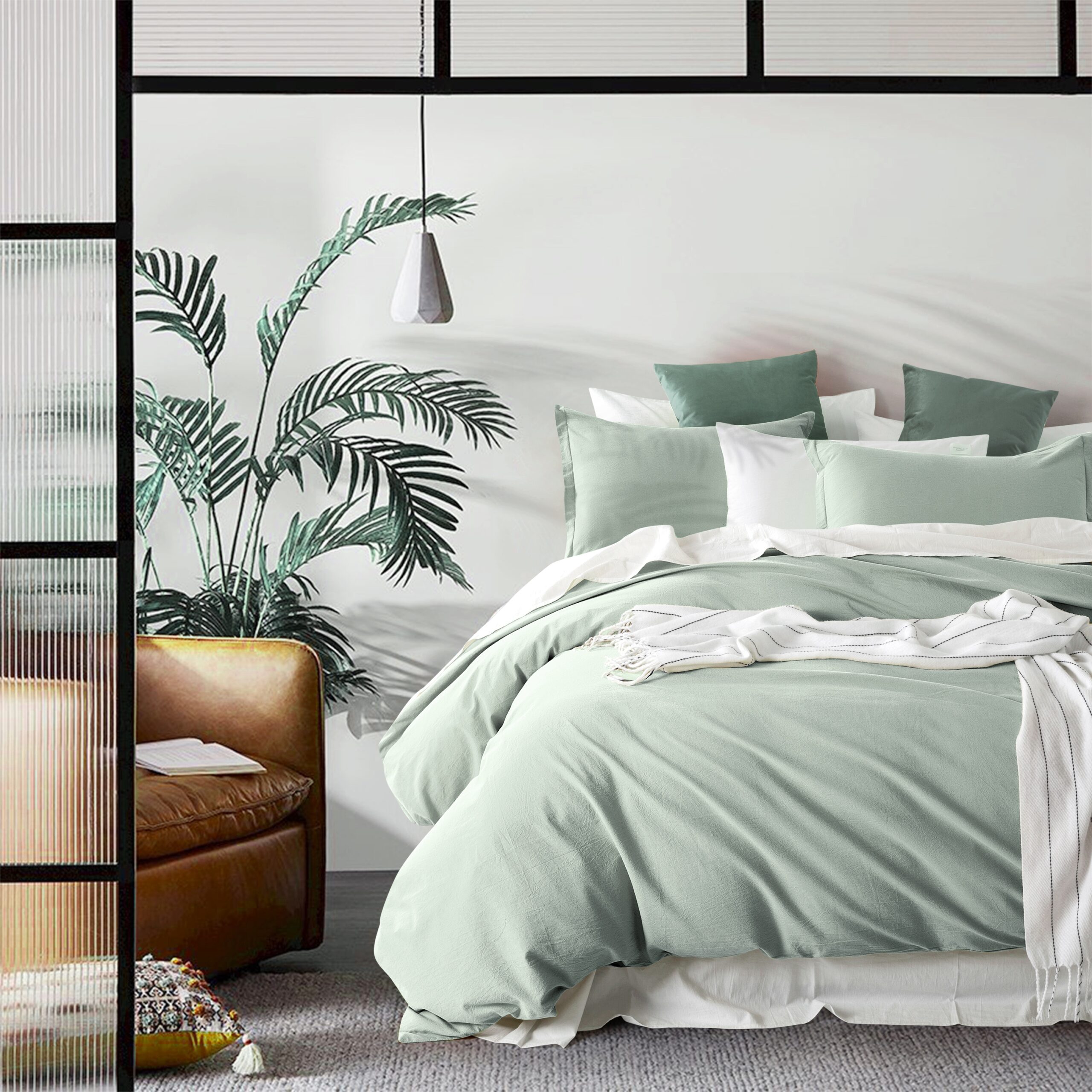 Stonewashed Cotton Casual Duvet Cover Set Relaxed Modern Style Bedding