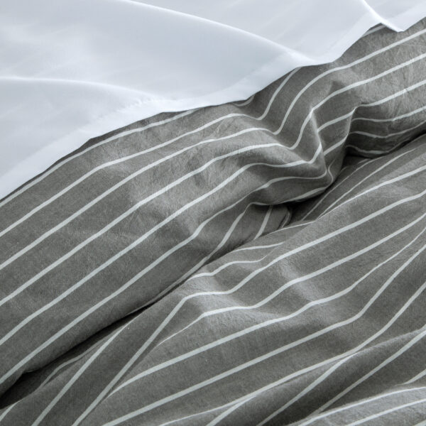 Stonewashed Cotton Chambray Duvet Cover Medium Stripe - Charcoal Grey ...