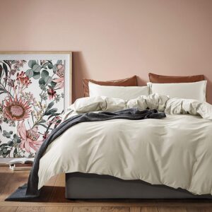 Solid Color Duvet Cover and Fitted Sheet Set 400 Thread Count Cotton Sateen – Bone