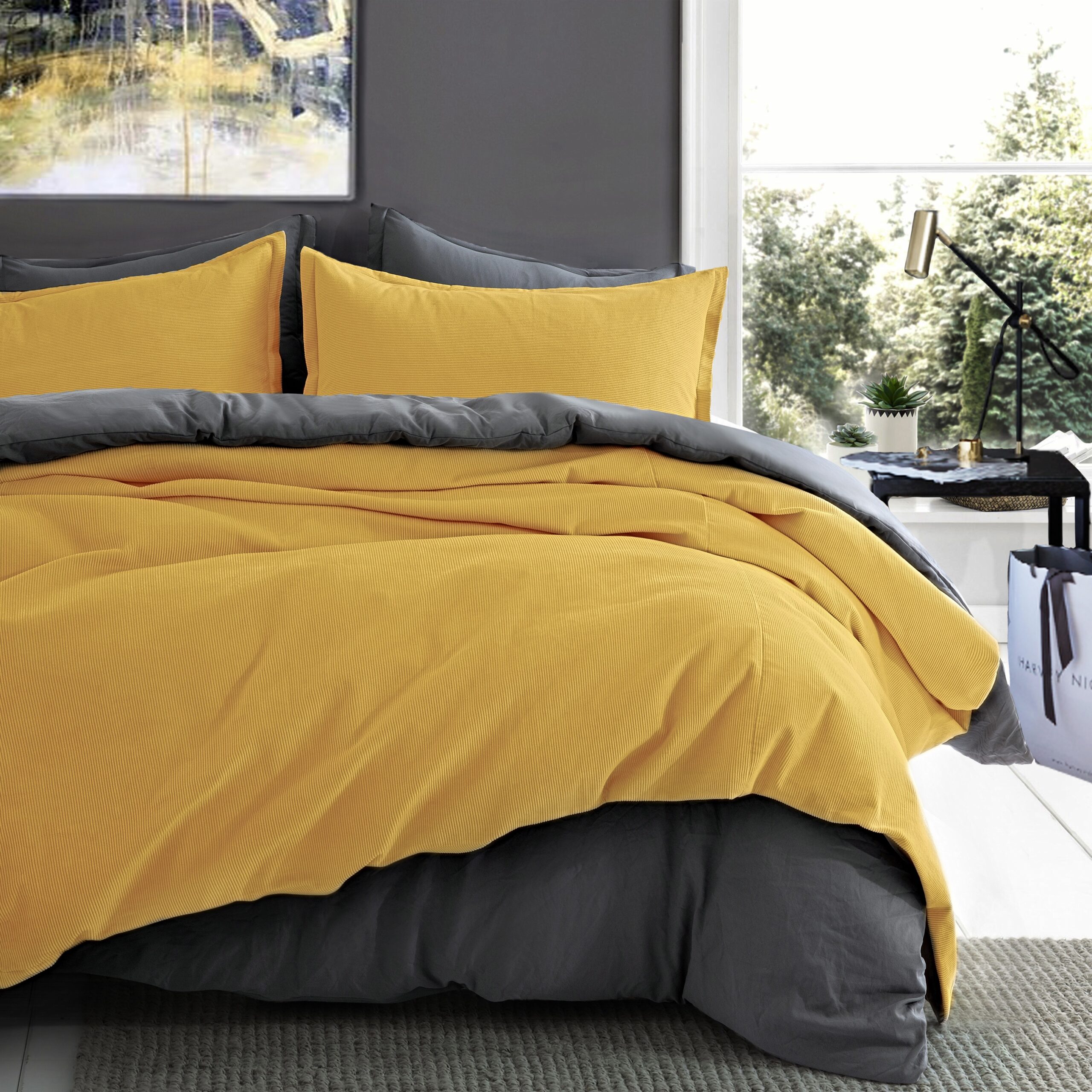 Corduroy Cotton Luxury Duvet Cover Set Ocher GET BED READY