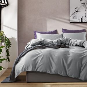 Solid Color Duvet Cover and Fitted Sheet Set 400 Thread Count Cotton Sateen – Medium Grey