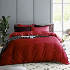 Solid Color Duvet Cover and Fitted Sheet Set 400 Thread Count Cotton Sateen – Perfect Red